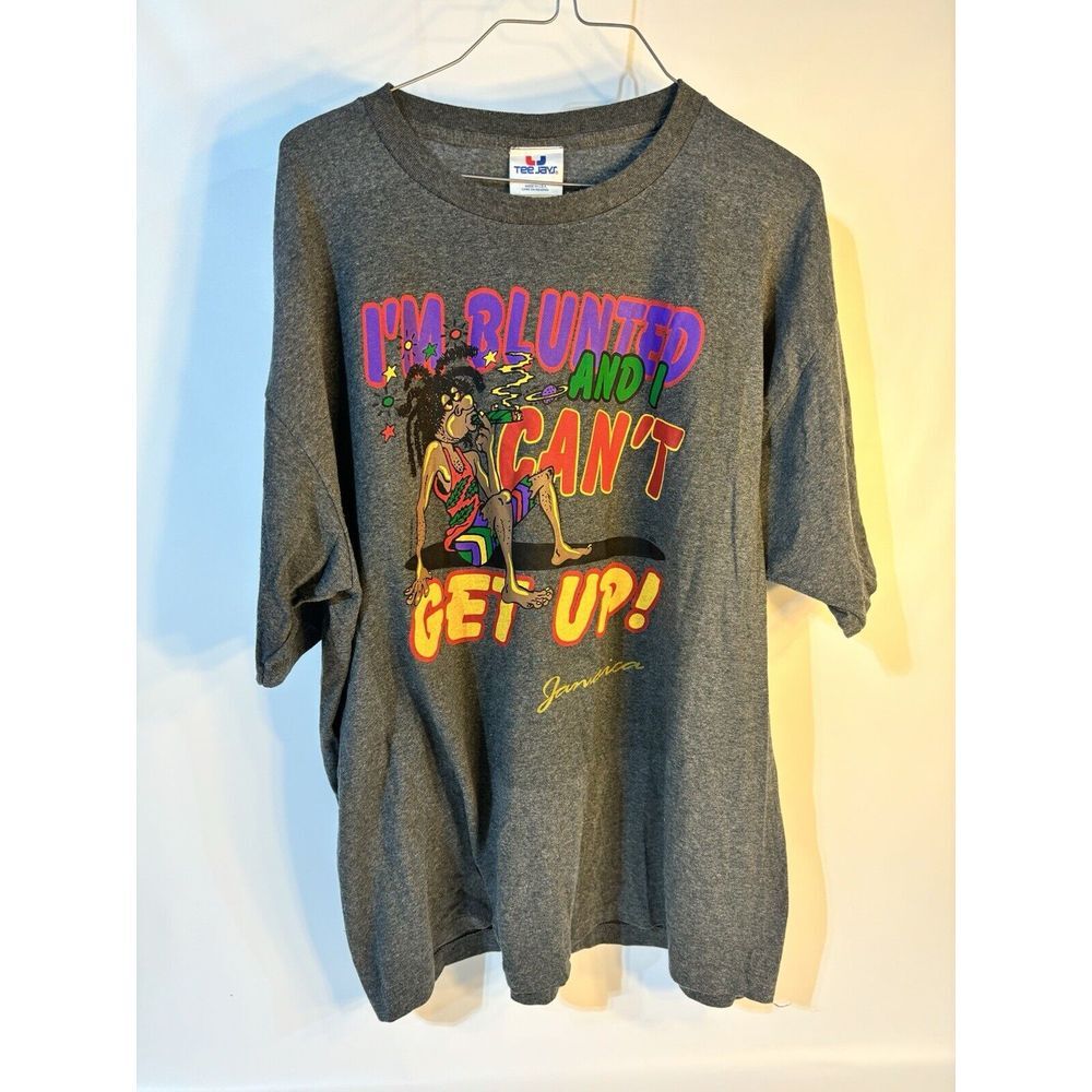 Blunted and cant get up vintage Jamaica Single Stitch tee shirt XL gray Tee Jay
